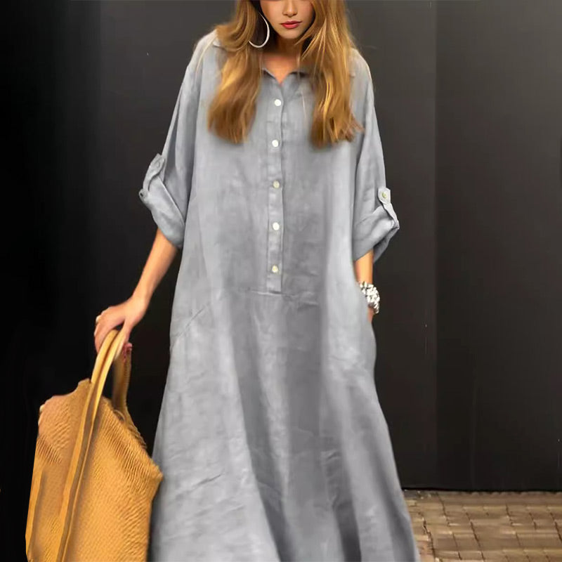 Summer Cotton Linen Maxi Dress Lightweight Casual Wear