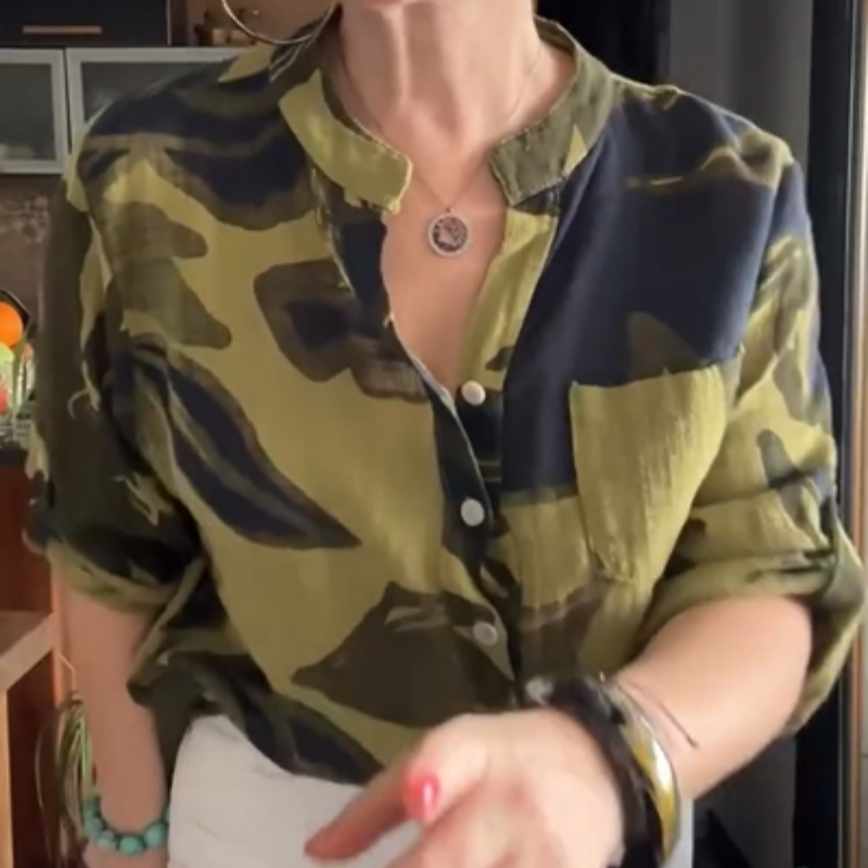 Women's Printed Blouse Casual Stand Collar Stylish Top