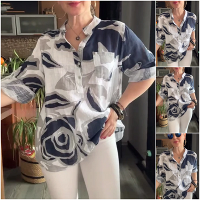 Women's Printed Blouse Casual Stand Collar Stylish Top