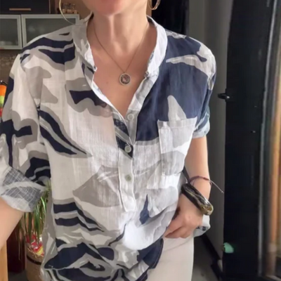 Women's Printed Blouse Casual Stand Collar Stylish Top