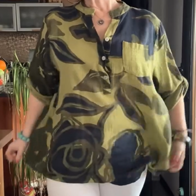 Women's Printed Blouse Casual Stand Collar Stylish Top