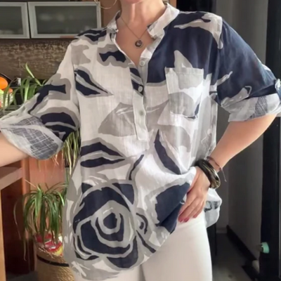Women's Printed Blouse Casual Stand Collar Stylish Top