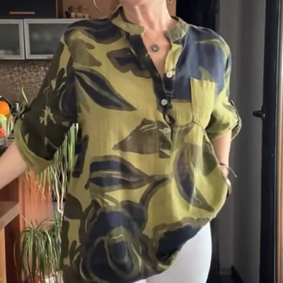 Women's Printed Blouse Casual Stand Collar Stylish Top