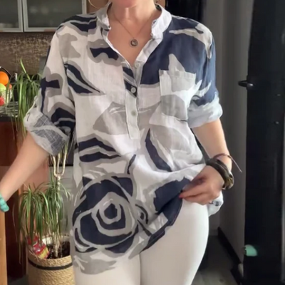Women's Printed Blouse Casual Stand Collar Stylish Top