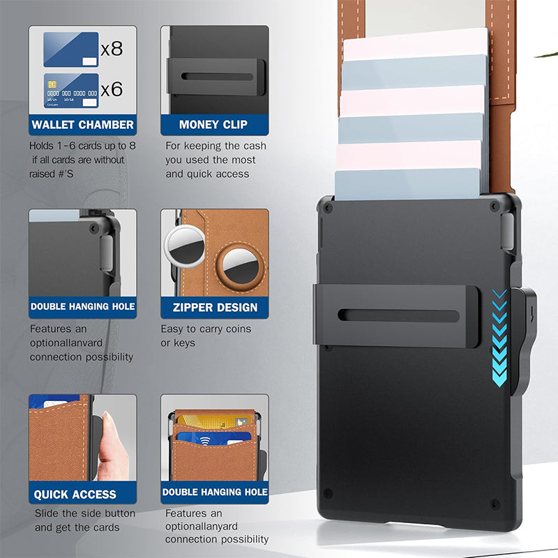 Slim RFID Blocking Wallet For Men Leather Pop Up Aluminum Case Money Clip