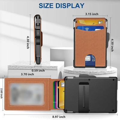 Slim RFID Blocking Wallet For Men Leather Pop Up Aluminum Case Money Clip