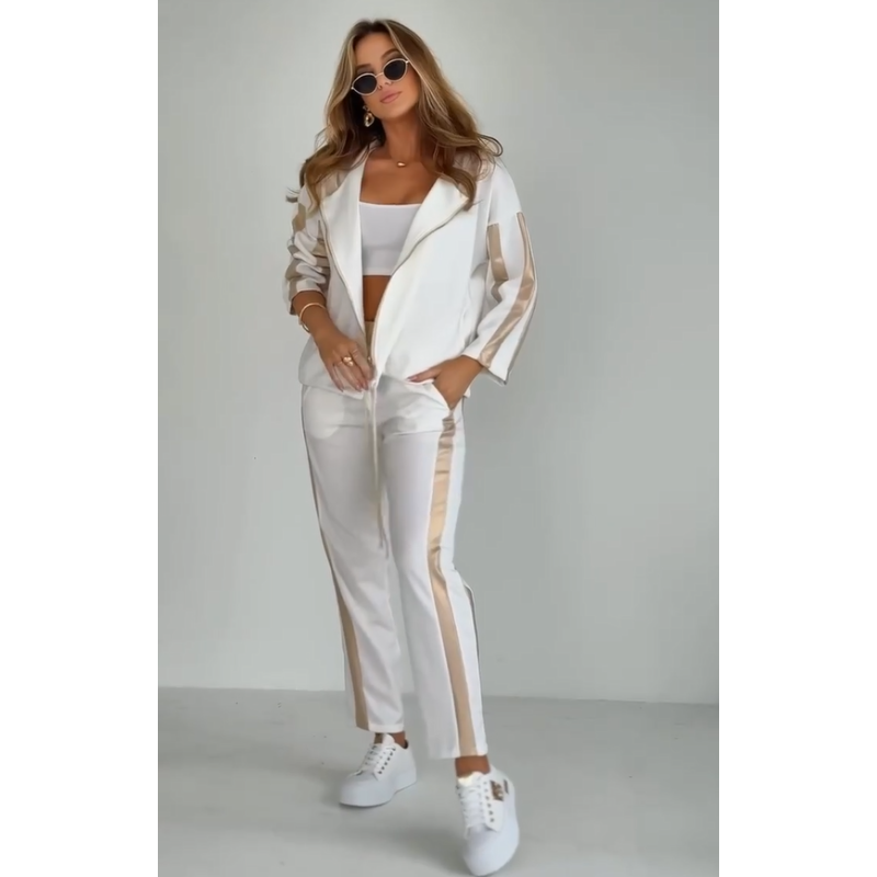 Women's Striped Hooded Casual Suit With Drawstring Leisure Style