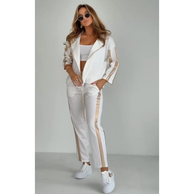 Women's Striped Hooded Casual Suit With Drawstring Leisure Style