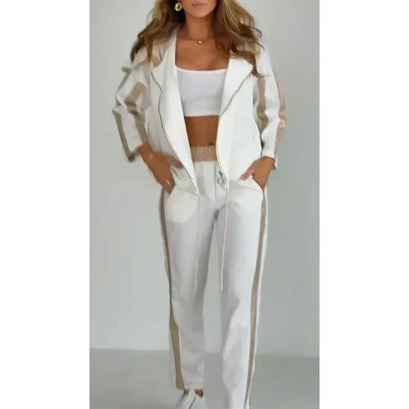 Women's Striped Hooded Casual Suit With Drawstring Leisure Style