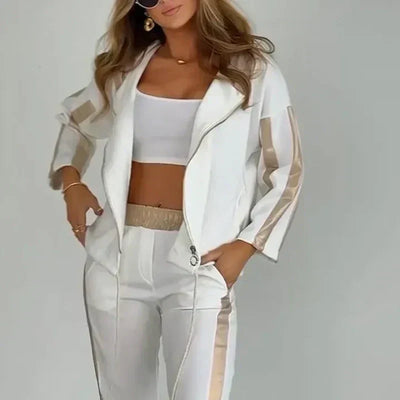 Women's Striped Hooded Casual Suit With Drawstring Leisure Style