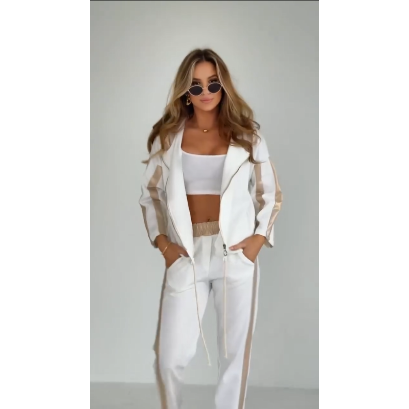 Women's Striped Hooded Casual Suit With Drawstring Leisure Style