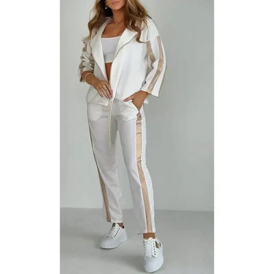 Women's Striped Hooded Casual Suit With Drawstring Leisure Style
