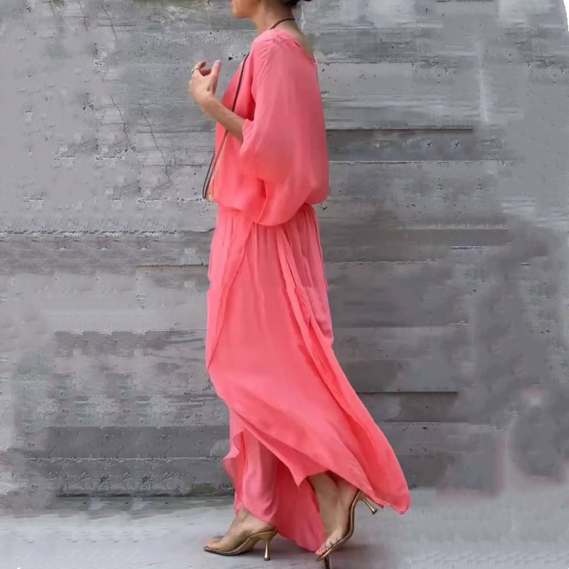 Chiffon 2-Piece Set Loose Top And Wide Leg Pants