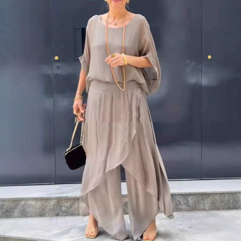 Chiffon 2-Piece Set Loose Top And Wide Leg Pants