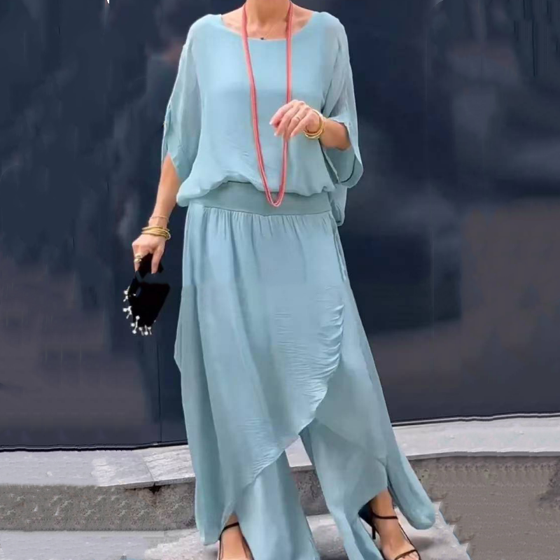 Chiffon 2-Piece Set Loose Top And Wide Leg Pants