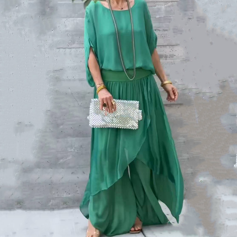 Chiffon 2-Piece Set Loose Top And Wide Leg Pants
