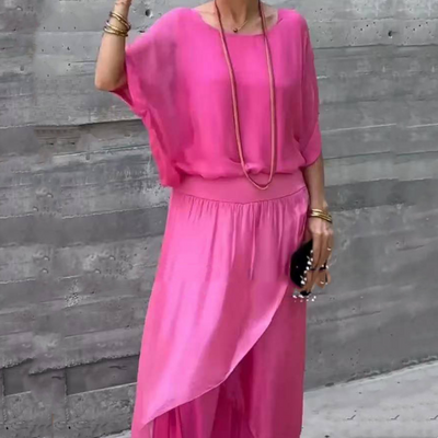 Chiffon 2-Piece Set Loose Top And Wide Leg Pants