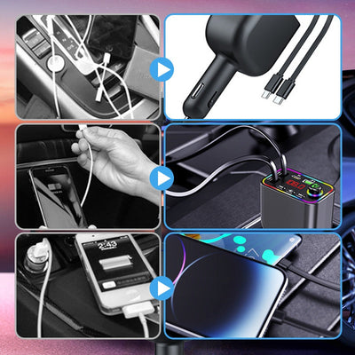 Bluetooth Retractable Car Charger 120W Fast Multifunctional Adapter