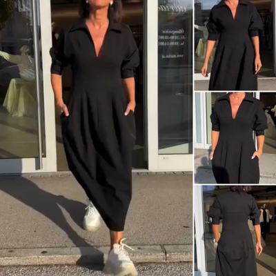 Women's V-Neck Lapel Waist Midi Dress Elegant Spring Style