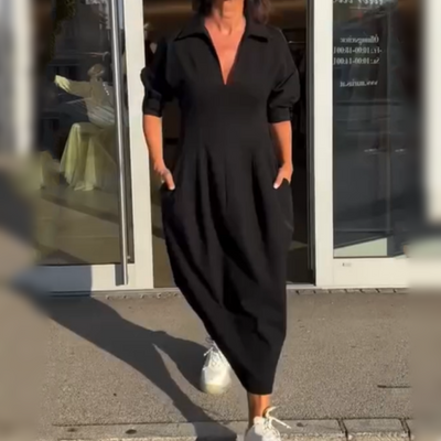 Women's V-Neck Lapel Waist Midi Dress Elegant Spring Style