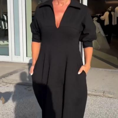 Women's V-Neck Lapel Waist Midi Dress Elegant Spring Style