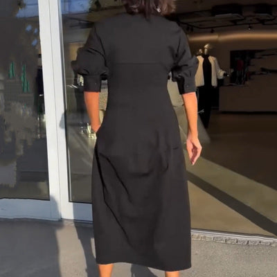 Women's V-Neck Lapel Waist Midi Dress Elegant Spring Style