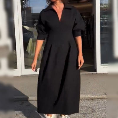 Women's V-Neck Lapel Waist Midi Dress Elegant Spring Style