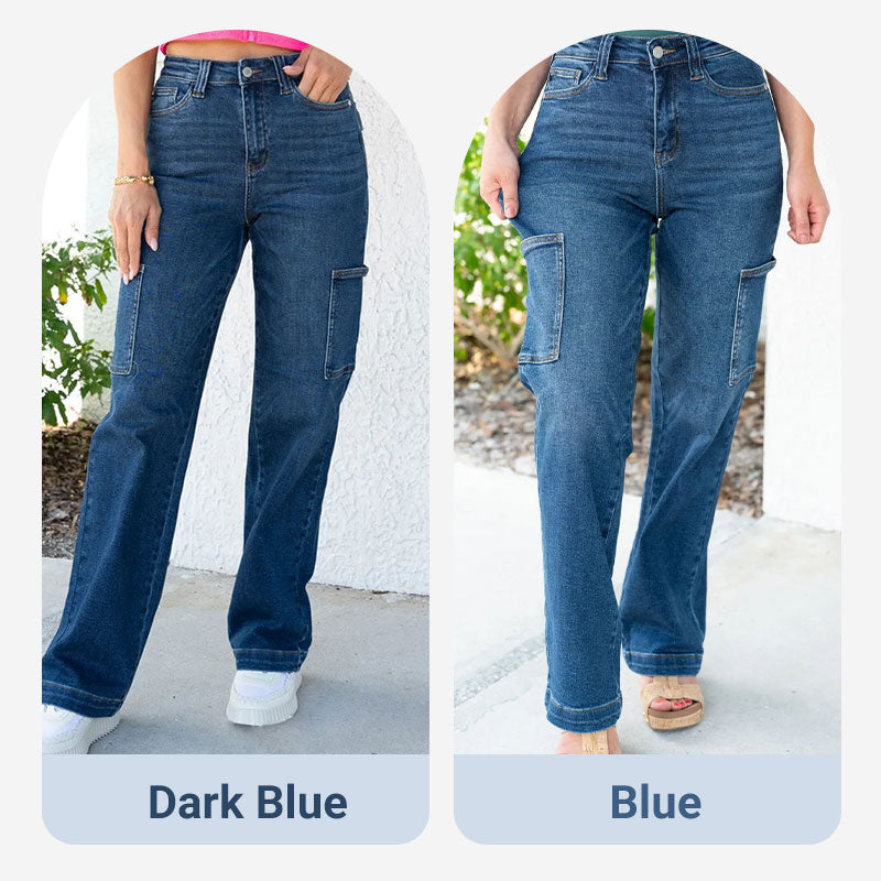 High Rise Cargo Wide Leg Stretch Jeans For Women Stylish Fit