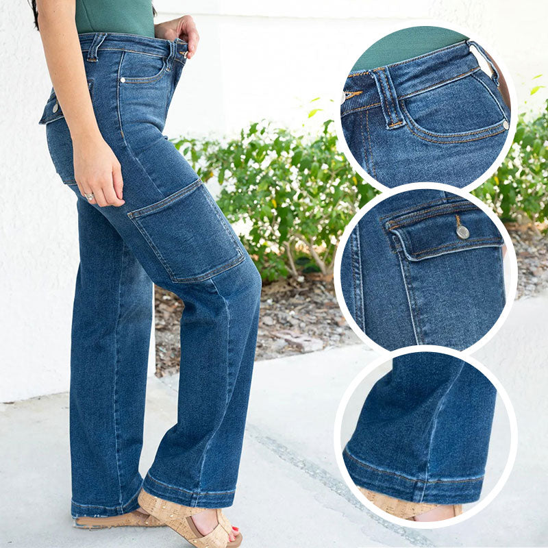 High Rise Cargo Wide Leg Stretch Jeans For Women Stylish Fit