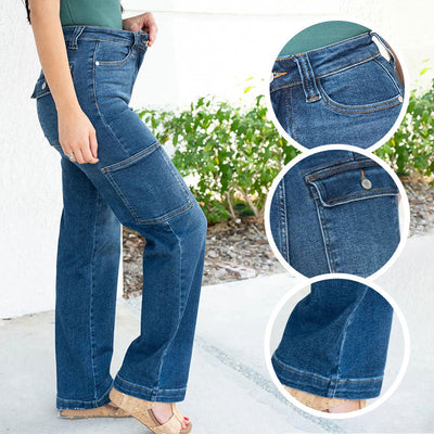 High Rise Cargo Wide Leg Stretch Jeans For Women Stylish Fit