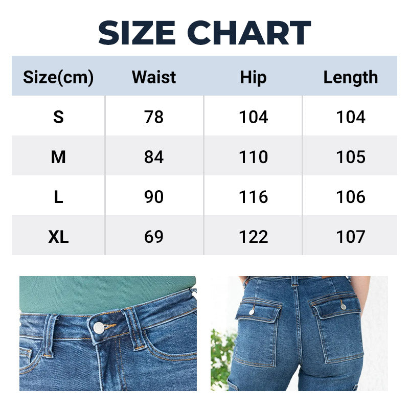 High Rise Cargo Wide Leg Stretch Jeans For Women Stylish Fit