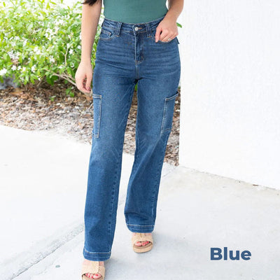 High Rise Cargo Wide Leg Stretch Jeans For Women Stylish Fit