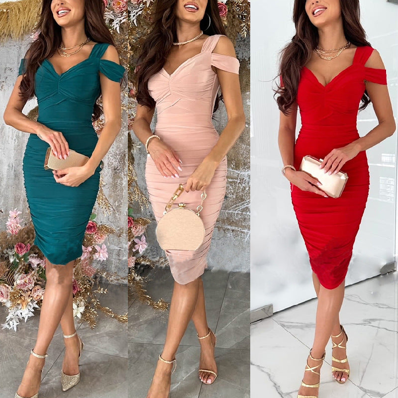 Women's Off-Shoulder Bodycon Dress Slim Fit Sexy Evening Wear