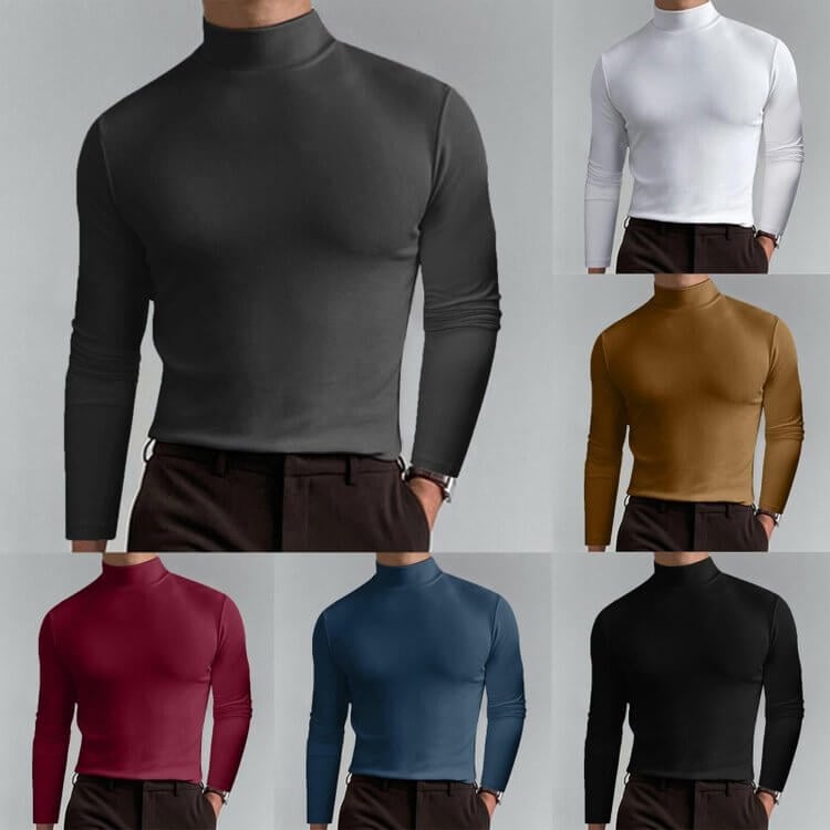 Mens High Neck Slim Fit Long Sleeve T-shirt Casual Stretch Top