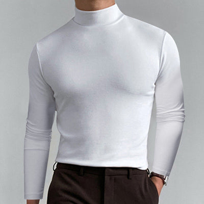 Mens High Neck Slim Fit Long Sleeve T-shirt Casual Stretch Top