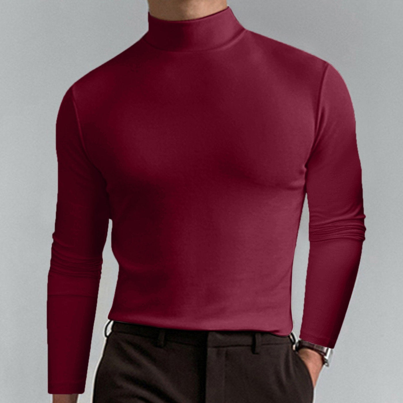 Mens High Neck Slim Fit Long Sleeve T-shirt Casual Stretch Top