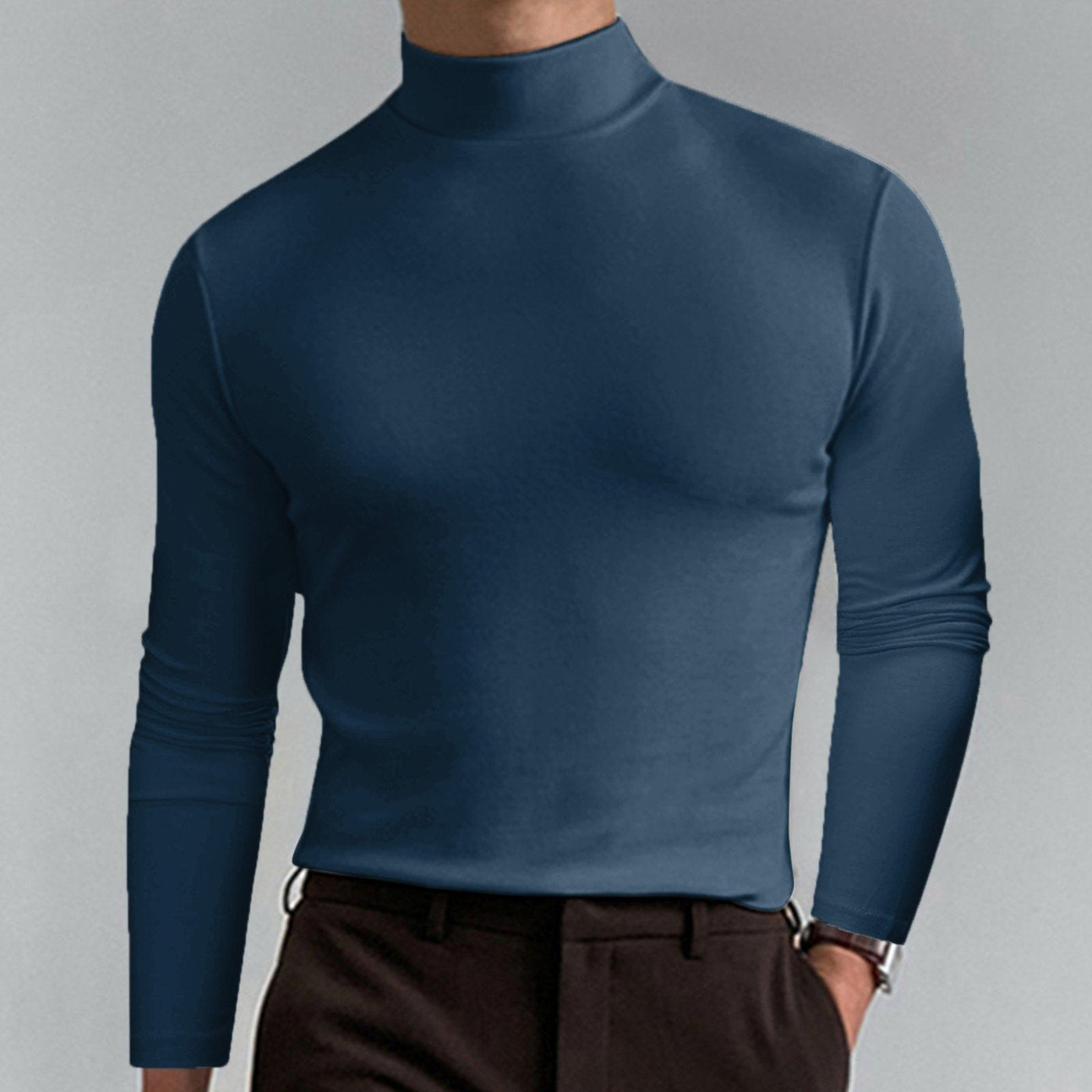 Mens High Neck Slim Fit Long Sleeve T-shirt Casual Stretch Top