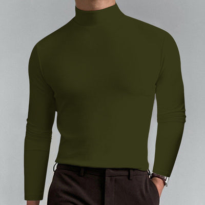 Mens High Neck Slim Fit Long Sleeve T-shirt Casual Stretch Top