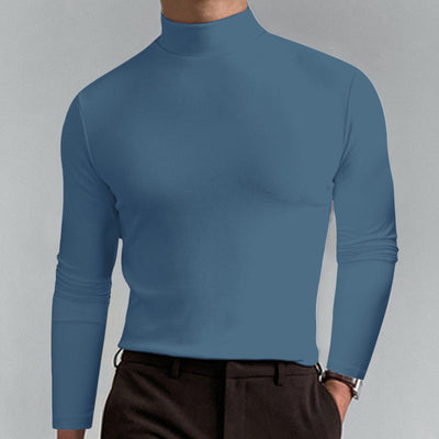 Mens High Neck Slim Fit Long Sleeve T-shirt Casual Stretch Top