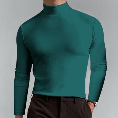 Mens High Neck Slim Fit Long Sleeve T-shirt Casual Stretch Top