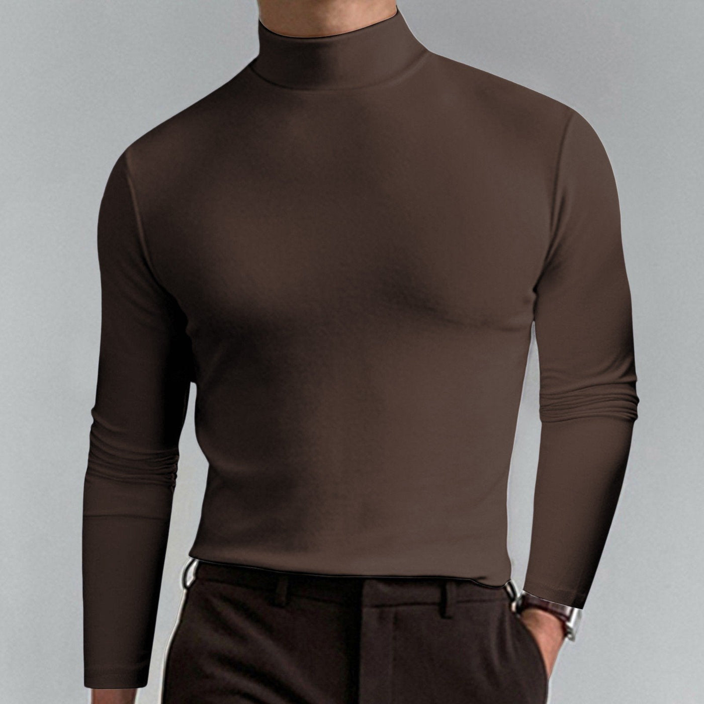 Mens High Neck Slim Fit Long Sleeve T-shirt Casual Stretch Top