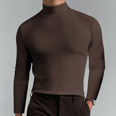 Mens High Neck Slim Fit Long Sleeve T-shirt Casual Stretch Top