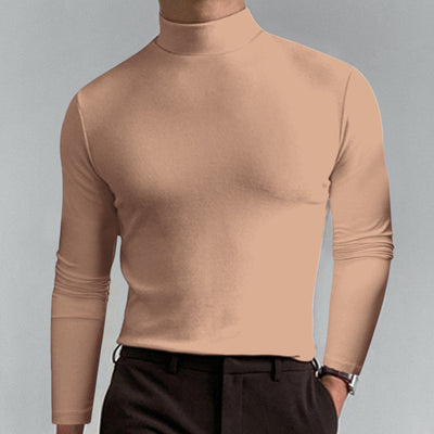 Mens High Neck Slim Fit Long Sleeve T-shirt Casual Stretch Top