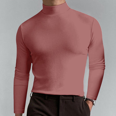 Mens High Neck Slim Fit Long Sleeve T-shirt Casual Stretch Top