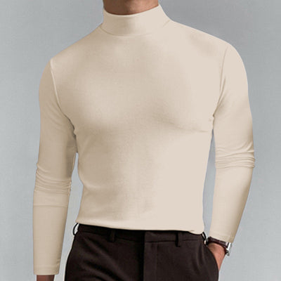 Mens High Neck Slim Fit Long Sleeve T-shirt Casual Stretch Top