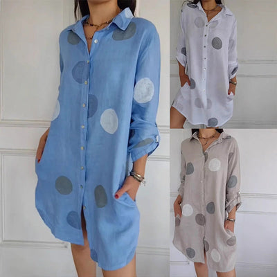Women's Casual Printed Shirt Dress Button-Down Comfortable Style