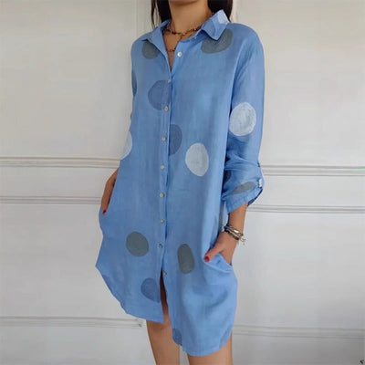 Women's Casual Printed Shirt Dress Button-Down Comfortable Style