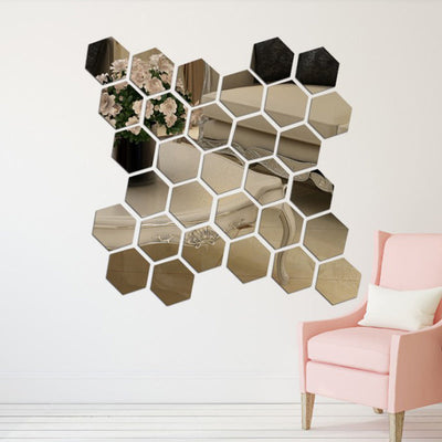 Waterproof Acrylic Hexagonal Mirror Wall Stickers For Home Decor