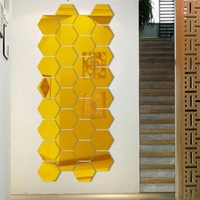 Waterproof Acrylic Hexagonal Mirror Wall Stickers For Home Decor