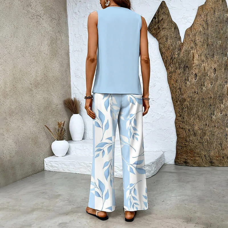 Women's 2 Piece Outfits Sleeveless Top And Pants Trendy Print